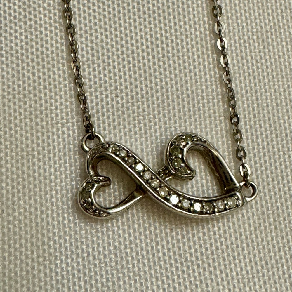 Sterling Silver Diamond Hearts Infinity Necklace